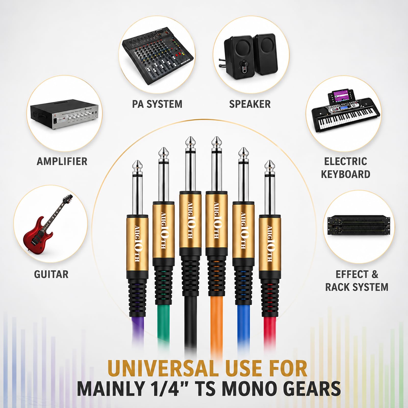 Kabel gitarowy 6 metrów 4 kolorowe opakowanie, sceniczny instrument elektryczny kabel basowy AMP kabel 1/4 prosty do prostego