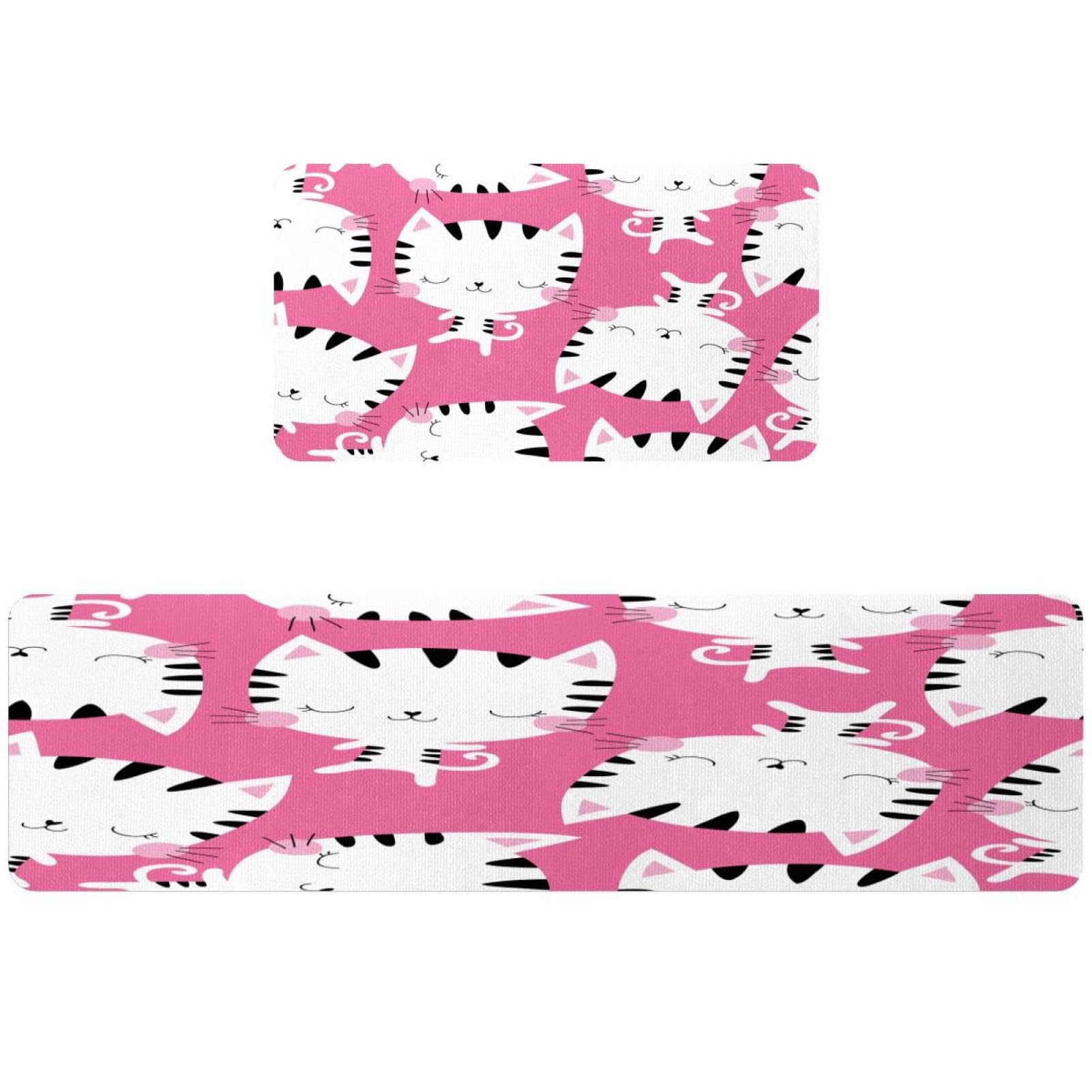 Alfombrillas de cocina rosa gato VAPOKF juego de 2 piezas lavables y absorbentes