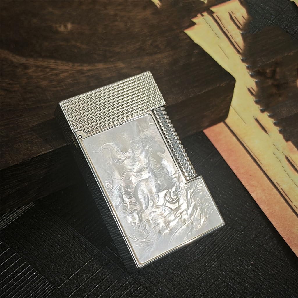 Butane Pure Copper Lighter with Shell-Patterned Horse Design Soft Flame Crisp Piano Sound from The Flip-Top A High-End