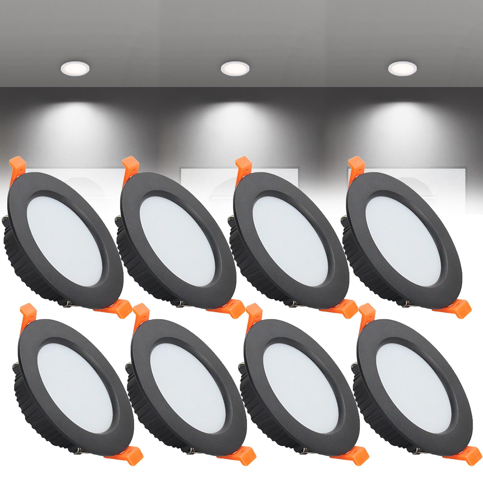 Syibelters 7W LED Recessed Ceiling Lights 108mm Cold White 6000K 7W 240LM, Cut Φ80-90mm, AC110-240V Ultra Slim Downlights, LED Panel Light for Living Room Hallway, 8 Pack
