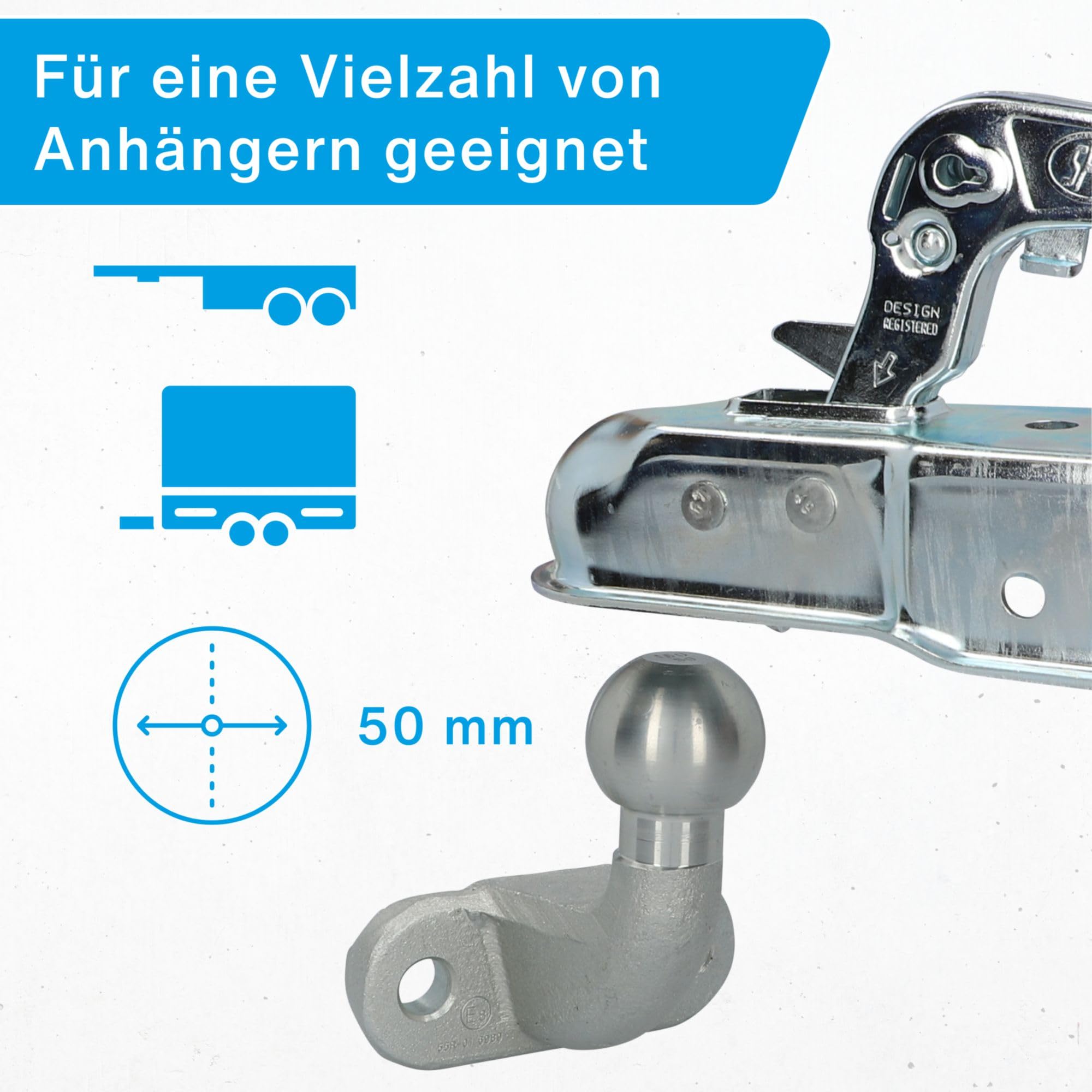 UNITEC Boule d'attelage 50 mm pour attelage de remorque, Alternative au Porte-vélos AHK pour Le Mur, jusqu'à 3,5 tonnes