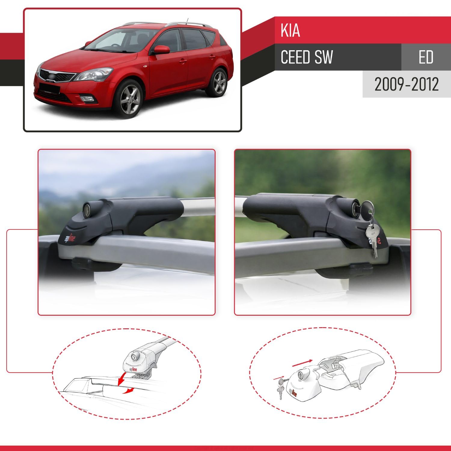 Kompatybilny z Kia Ceed (ED) SW Post-Facelift 2009-2012 ACE-1 Model Aluminiowy bagażnik dachowy – 2 poprzeczki, szary