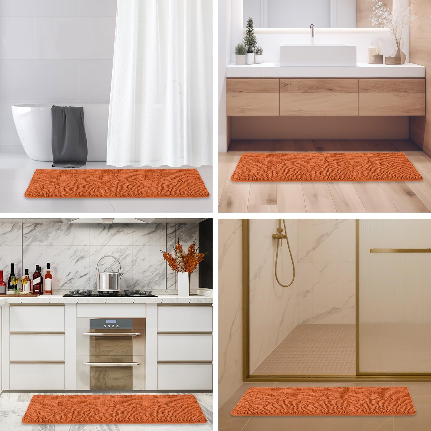 Bathroom Runner Rug 47 x 17 Inch – Long Bath Mat | Absorbent and Washable Thick Chenille Bath Rug Non-Slip Runner Rug for Bathroom, Shower, Sink(Burnt Orange)