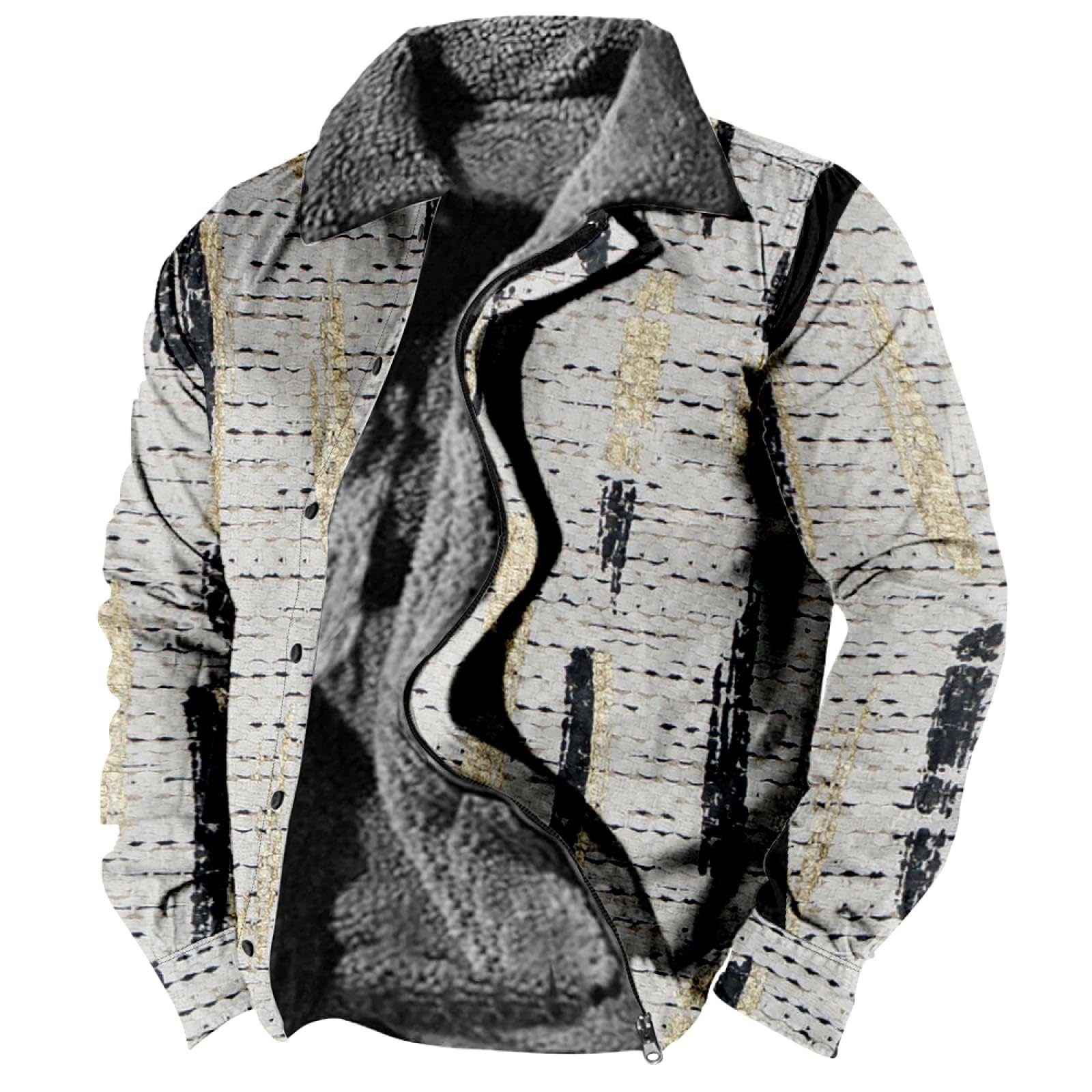 Mens Fleece Jacket Full-Zip Bomber Jackets Windbreaker Loose Fit Stand Collar Winter Coats Workout Sweatshirts