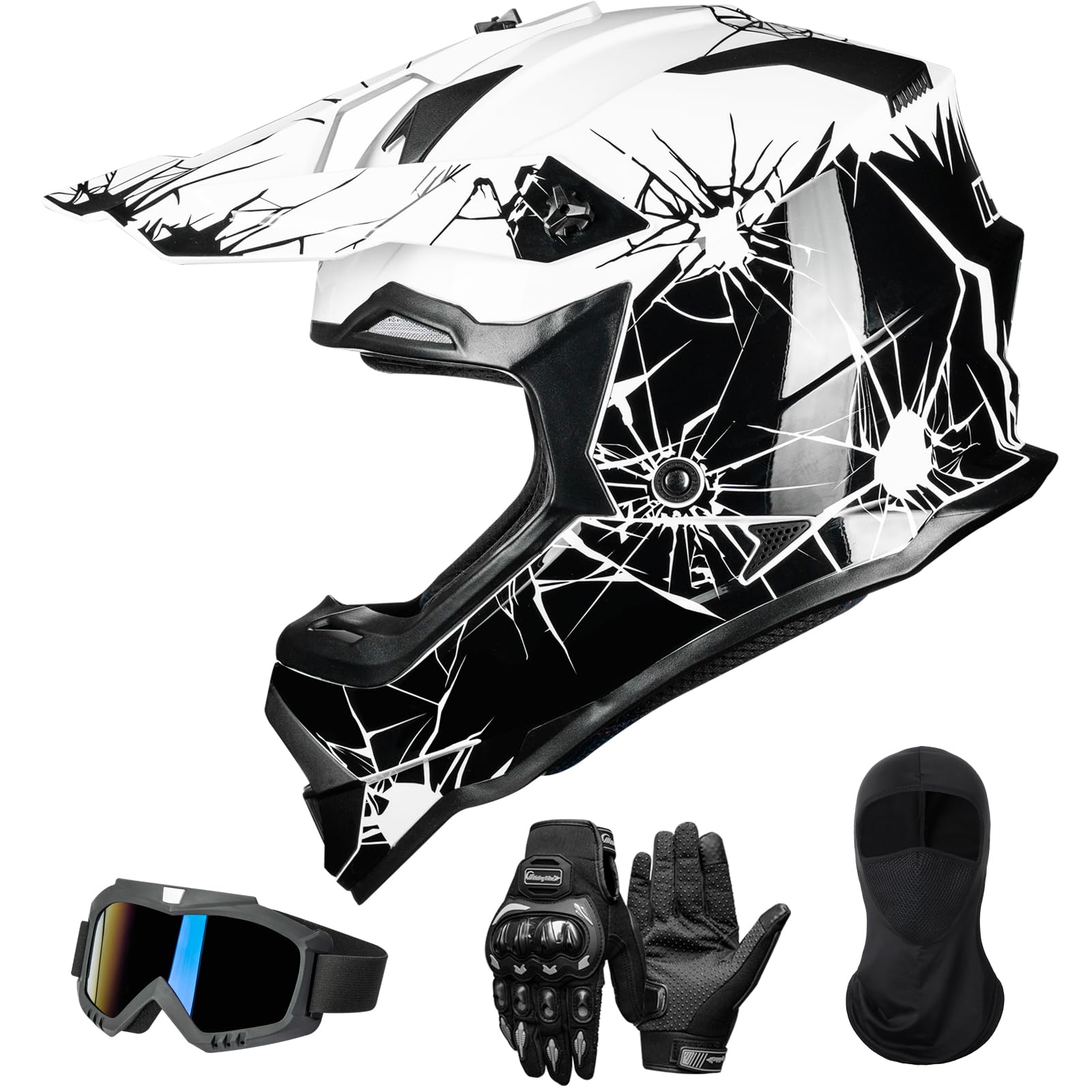 ILM Adulte Casque Moto Homme Femme Motocross Full Face Cycliste Dirt Bike ATV Off Road Go Kart avec Lunettes Gants Masque Homologué ECE22.06 Dot Modèle WS-901