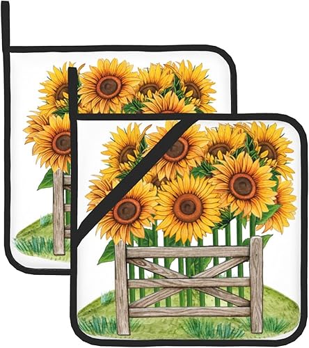 Agarraderas básicas de girasol para cocina, uso diario, con flores de otoño, resistentes al calor, para cocinar, hornear, barbacoa, paquete de 2, 8