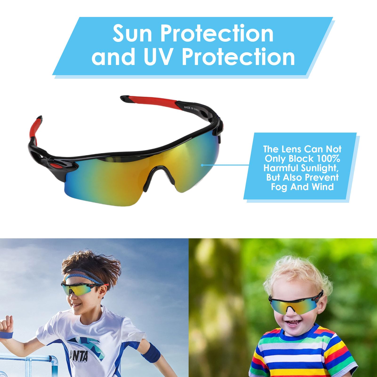 teasteam Kinder-Sonnenbrille für Jungen und Mädchen, UV 400, Teenager, Kinder-Sonnenbrille, modische Sportbrille, Skibrille für Radfahren, Laufen, Baseball, Golf, leichter Schutz, 2 Stück