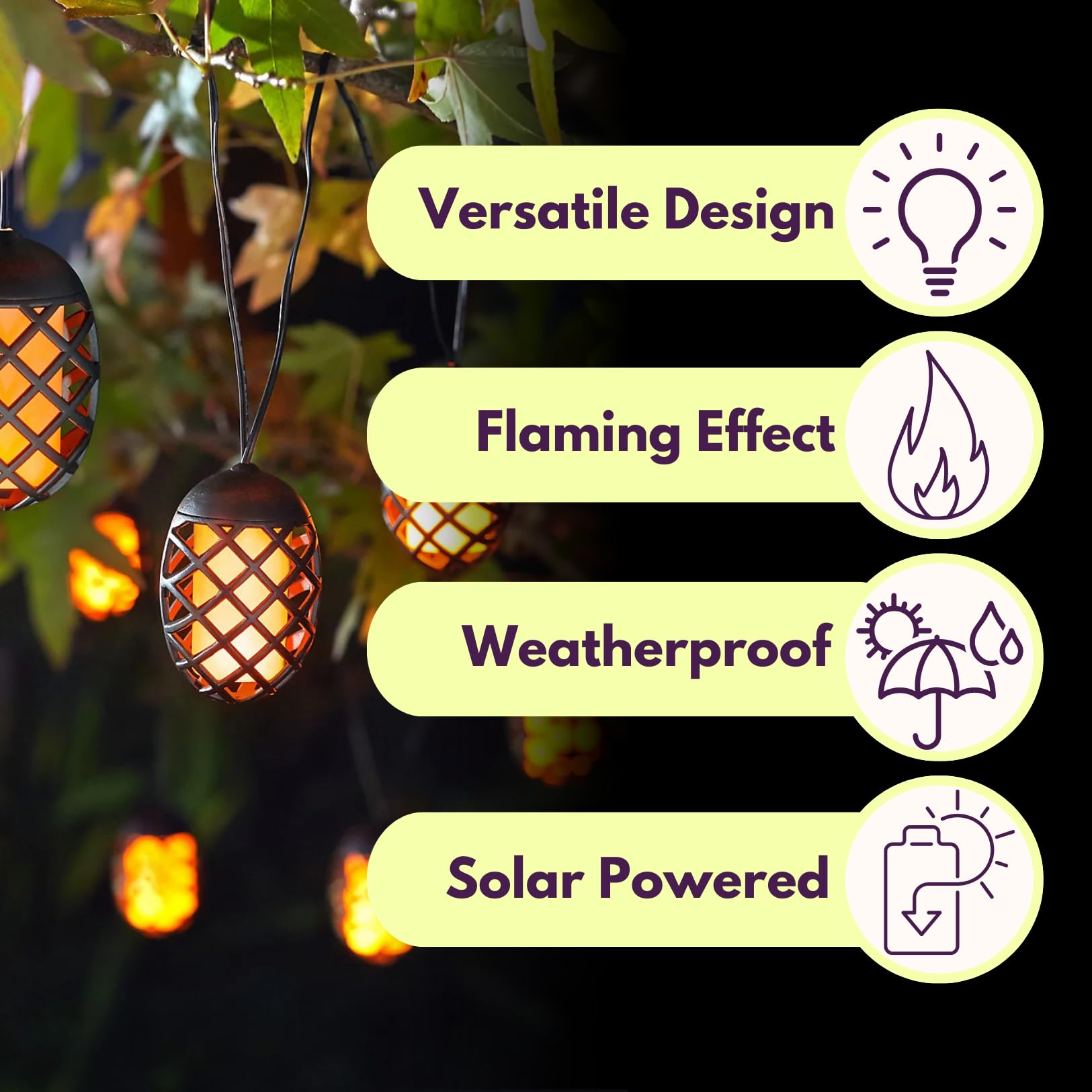 Garden Mile Solar LED Hanging Lights Lighting for Garden Flame Effect Outdoor Lighting 4.7m Light Up Decoration Lights Set of 10 Hanging Lanterns for Garden (Flame) - Image 3