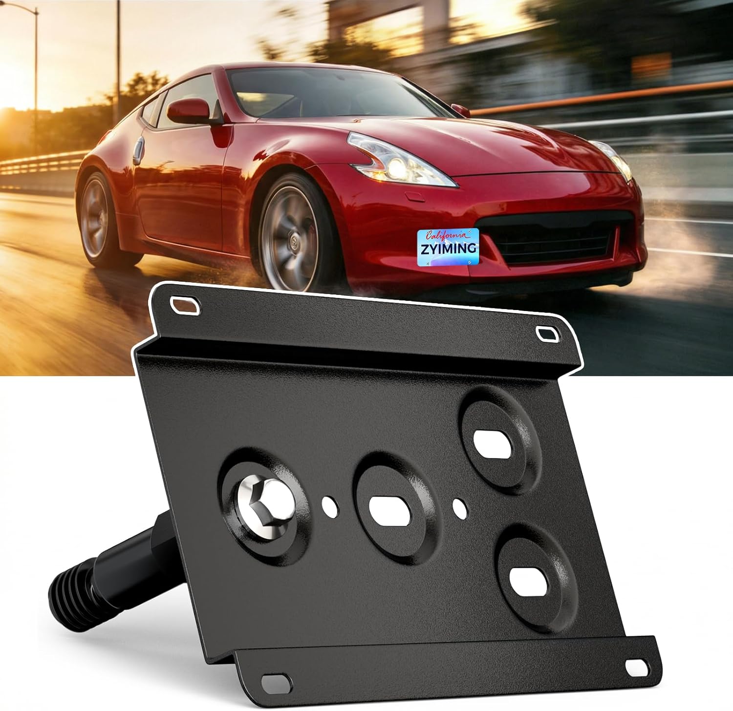 No Drill Front Bumper Tow Hook License Plate Mount Bracket Holder Compatible with Nissan 370Z Juke Rogue Infiniti FX JX QX G37 Q60 Front License Plate Frame Front License Plate Mounting Accessories