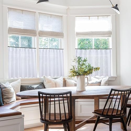 Miniatura 6 de Cortinas de lino cortas con textura de lino plisado en la parte trasera para ventana pequeña y baño, 24 x 30 pulgadas