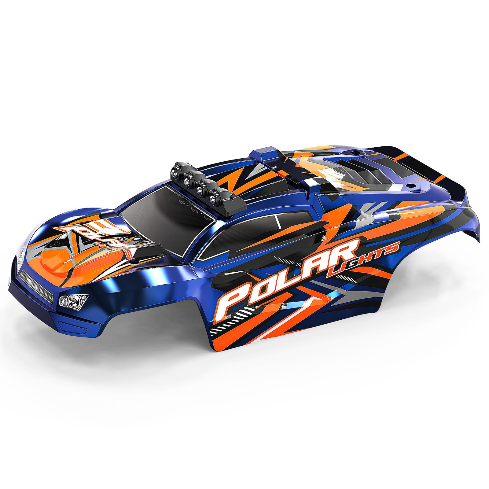 Womaqu RC Car Body Shell Spare Part 1:14 – Durable PVC Truck Body with LED Light Bar, Blue Orange, Compatible with HS14322