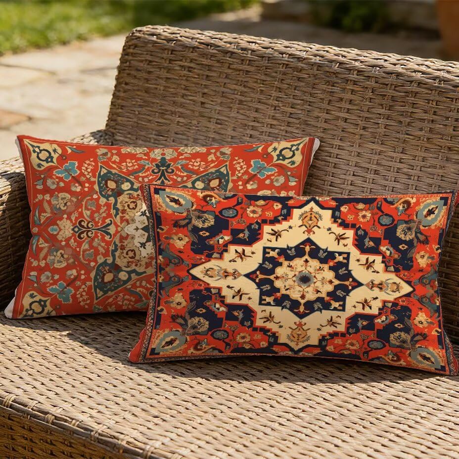 Housse de coussin de jardin 60x80 texture lin rouge haut de gamme résistant aux UV