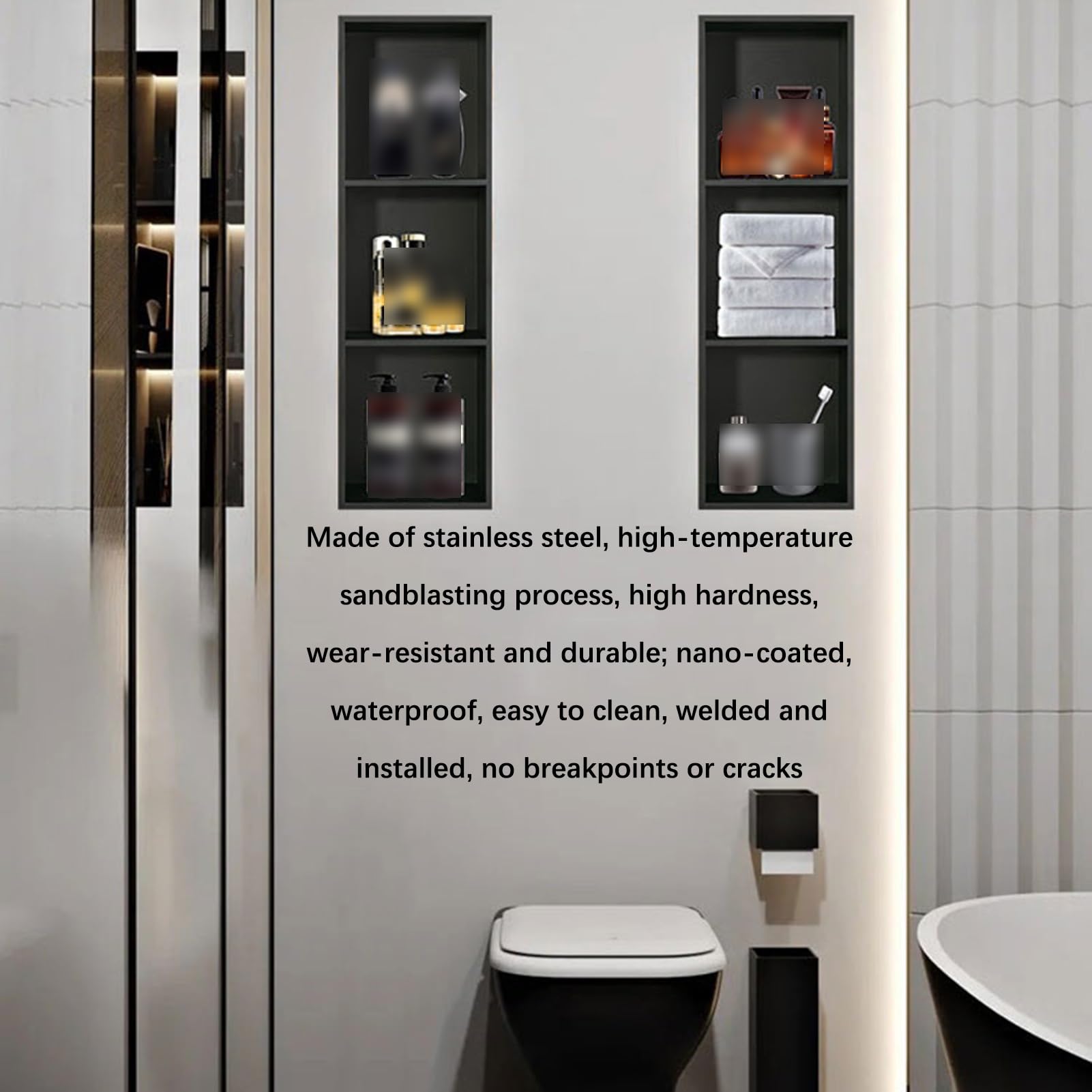 Mensola da parete in acciaio inox 304, impermeabile, per bagno, cucina, camera da letto, colore nero, 32 x 32 x 12 cm, ideale per shampoo e accessori