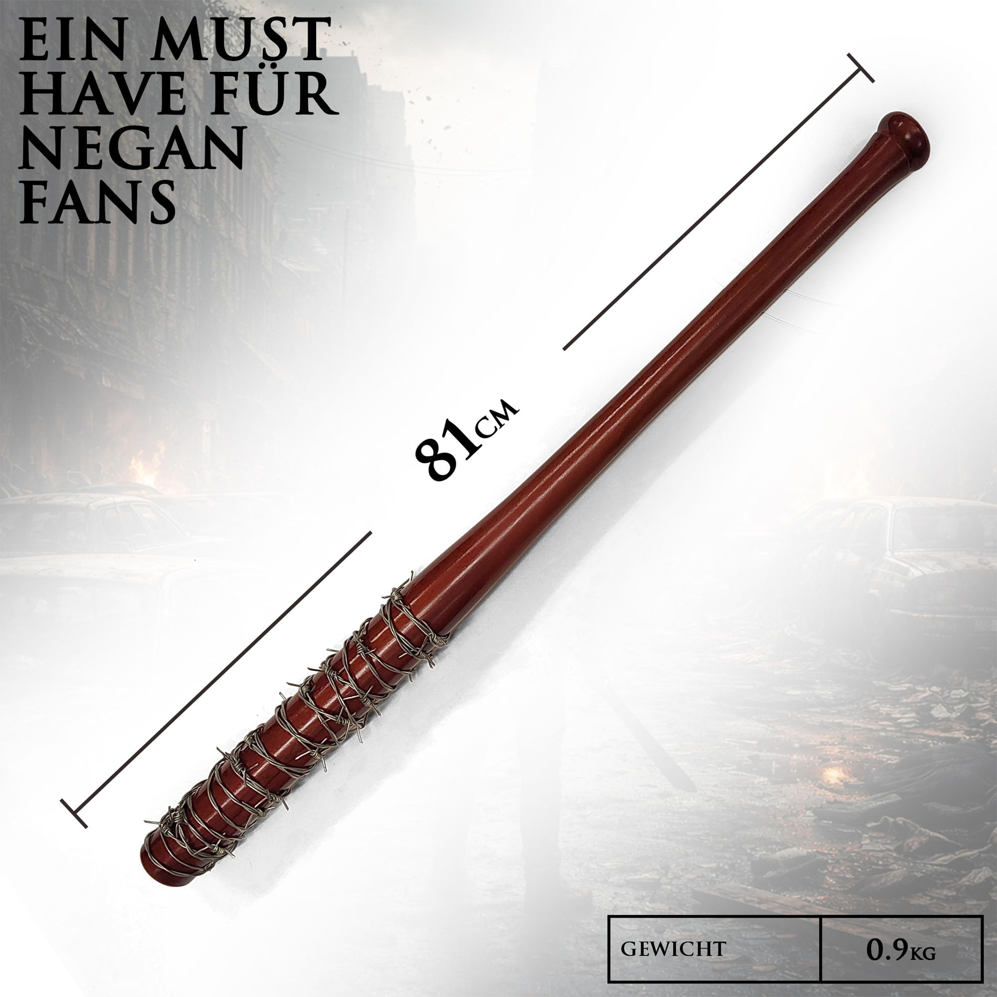 Swords and more The Walking Dead - Negan's Baseballschläger Lucille, 81 cm, Baseballschläger Lucille aus Holz mit Stacheldraht aus Metall & Wandhalterung für TWD-Fans, Sammler & als Geschenk