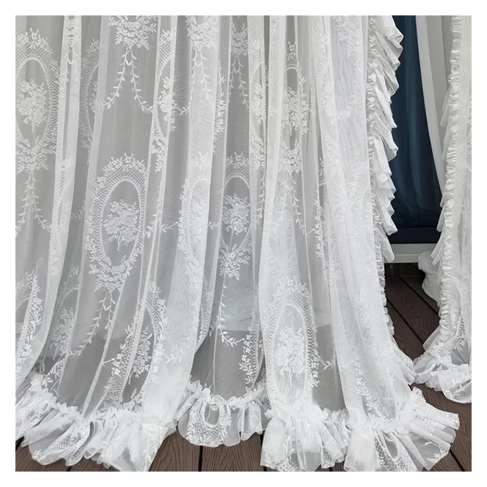 Voilages à volants blancs jacquard 150x240 rideau dentelle floral romantique