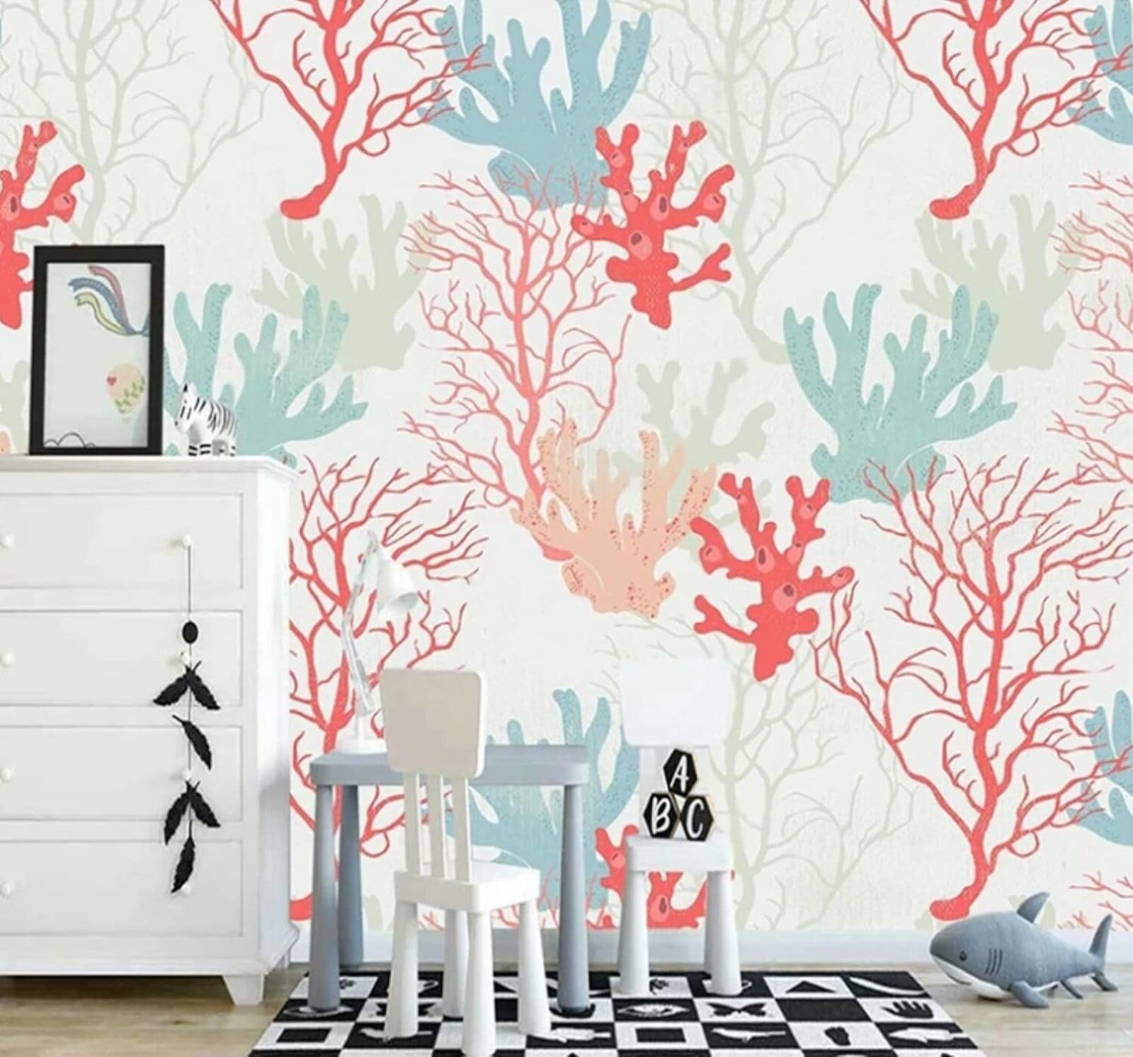 Cartoon Hand Drawn Colourful Coral Pattern 3D Wallpaper Easy Install Feature Office Living Room Sofa Bedroom TV Background Wall Decoration-400cm×280cm