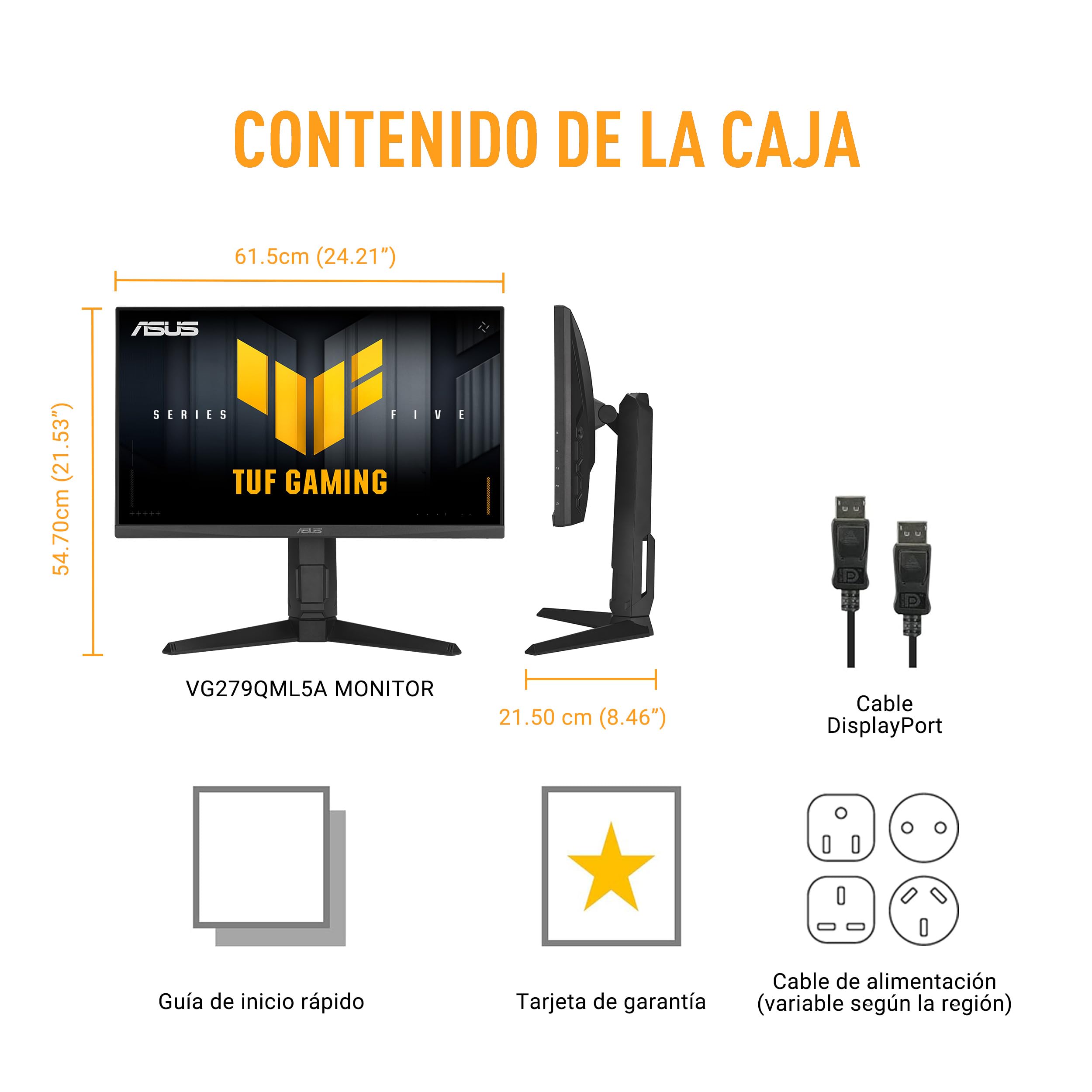 ASUS TUF Gaming VG279QML5A - Monitor de 27", Panel Full HD Fast IPS, 240Hz, 0,3 ms, G-Sync, AMD FreeSync Premium, ELMB Sync, 99% sRGB, Ajuste de Altura, DisplayWidget Center, AI Gaming