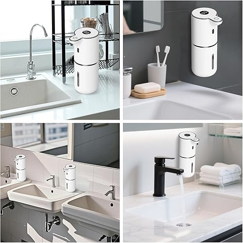 Miniatura 7 de Paquete de 2 dispensadores automáticos de jabón espumoso sin contacto, dispensador inteligente de jabón de manos recargable por USB, 6 niveles