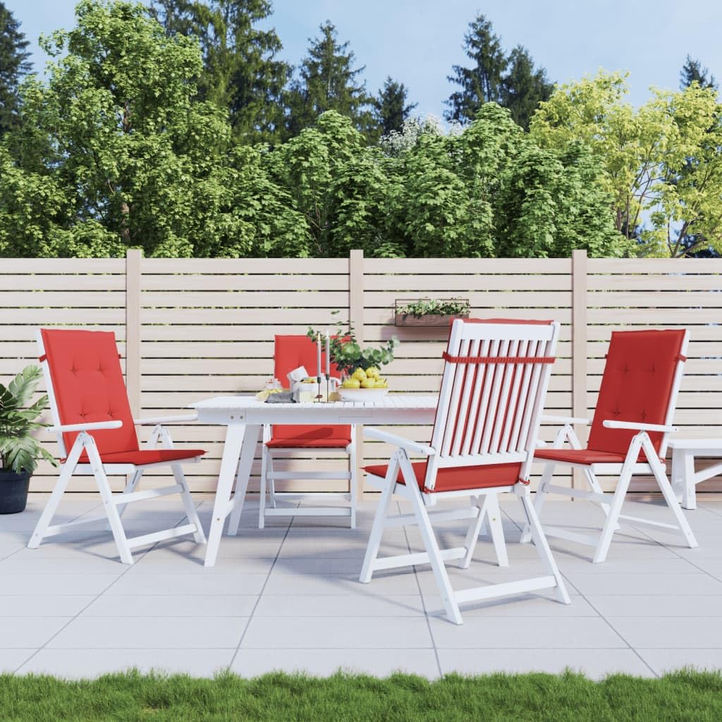 Gartenstuhlauflagen für Hochlehner 4er Set, Bequeme Auflagen für Gartenstühle, Stuhlkissen mit Bindebändern, 120x50x3 cm, Rot, weiche Schaumstoffpolsterung