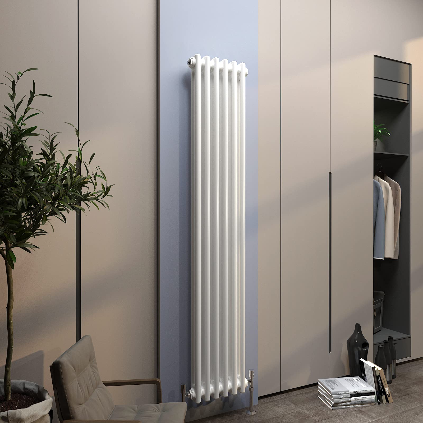 Acezanble∣2 Column Radiator, Vertical 1500mm White Tall Traditional Cast Iron Style Radiators Windows Hallyway