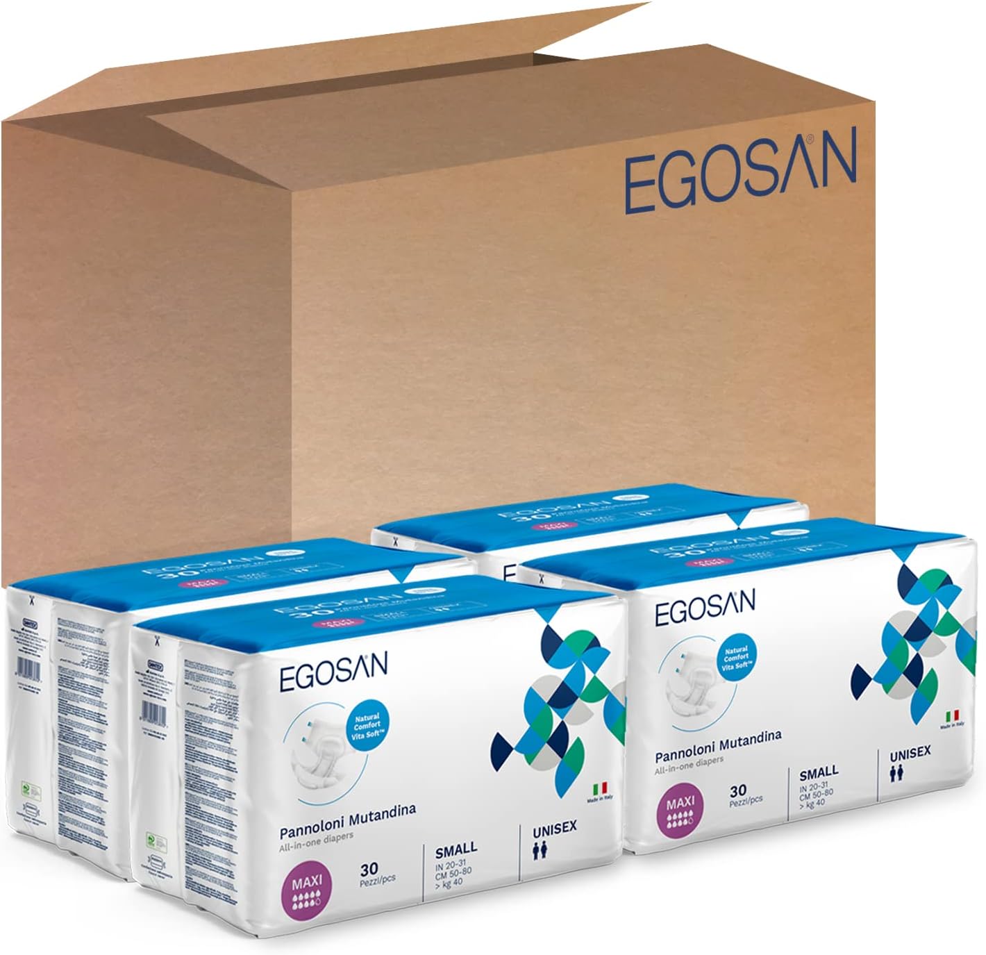 Egosan Maxi Incontinence Disposable Adult Diaper Brief Maximum Absorbency and Adjustable Tabs for Men and Women (Small Case, 120-Count)