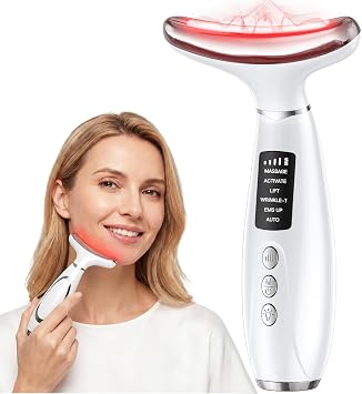 Red Light Therapy for Face and Neck, 7-Color LED Face Massager with EMS, Heat & Vibration, 6 Modes & 4 Intensities, Rechargeable Face Sculpting Tool for At-Home Skincare