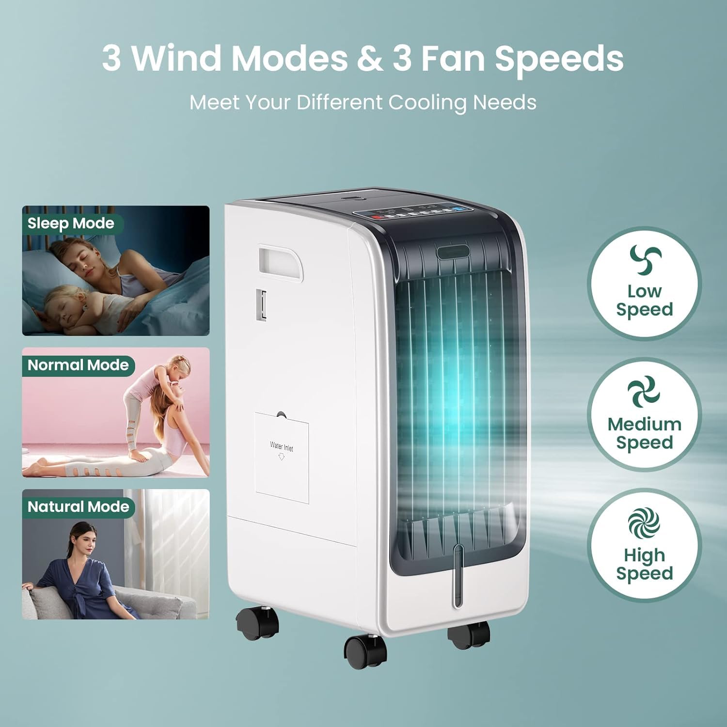 RELAX4LIFE Luftkühler, 3 in 1 Mobile Klimaanlage, 6L Wassertank/3 Geschwindigkeiten/8H-Timer, Luftkühler 75W & Ventilator & Luftbefeuchter, Air Cooler mit Rollen, Fernbedienung, 2 Kühlakkus