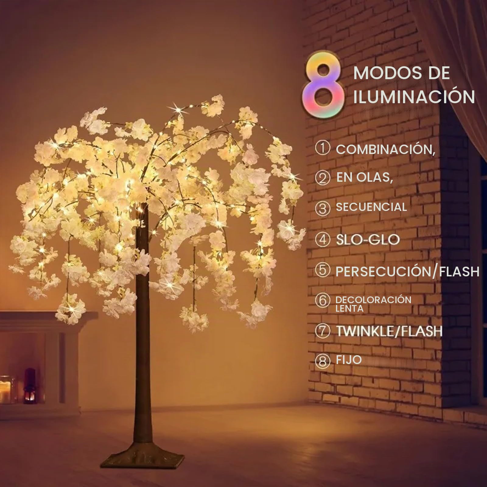 Árbol de Cerezo de 6 pies con 500 Luces LED, árbol Iluminado artificialmente para decoración del hogar, 8 Modos de iluminación, árbol Rosa con Flores Artificiales para decoración