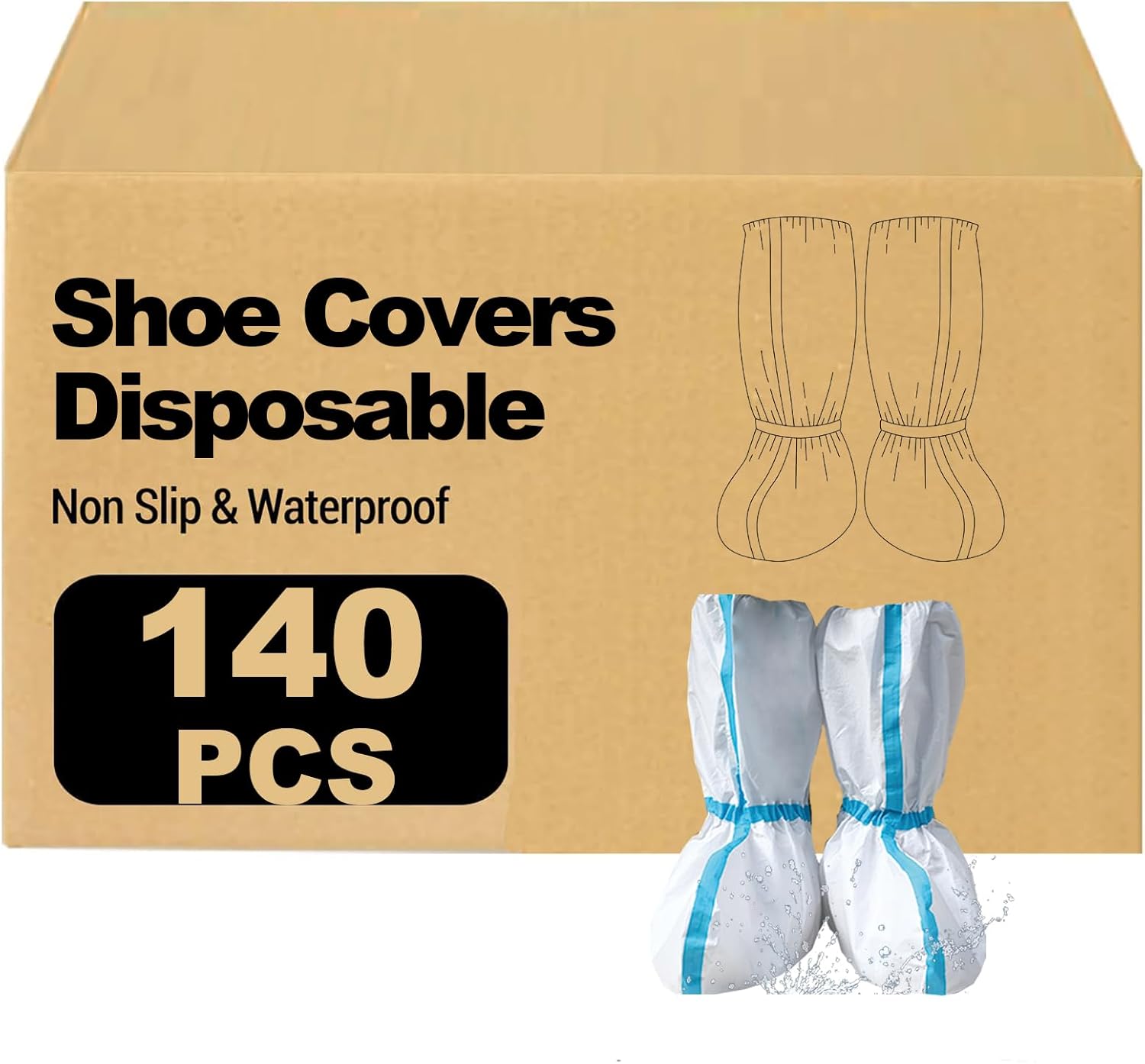 140 Pcs(70 Pairs) Hazmat Shoe Covers Disposable & Boot Foot covers,Reusable,Non-slip,Waterproof for booties White 18inches Tall
