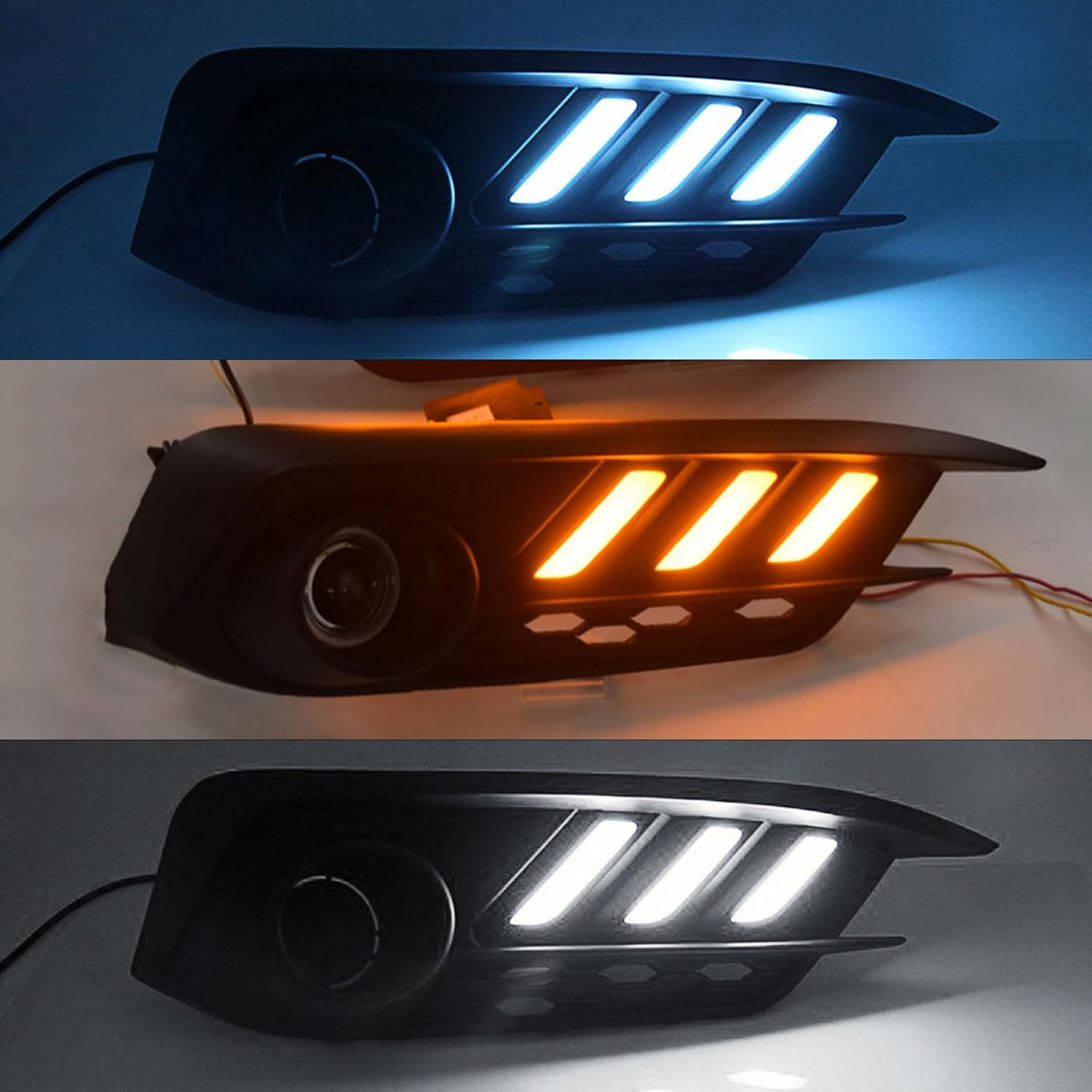 x xotic tech Front Bumper LED Fog Lights Bezel Cover Compatible with Honda Civic 10th Gen 2016-2018 2/4 Door Only, Switchback Turn Signal Lamps w/Wiring Harness Kit, Amber/White/Blue