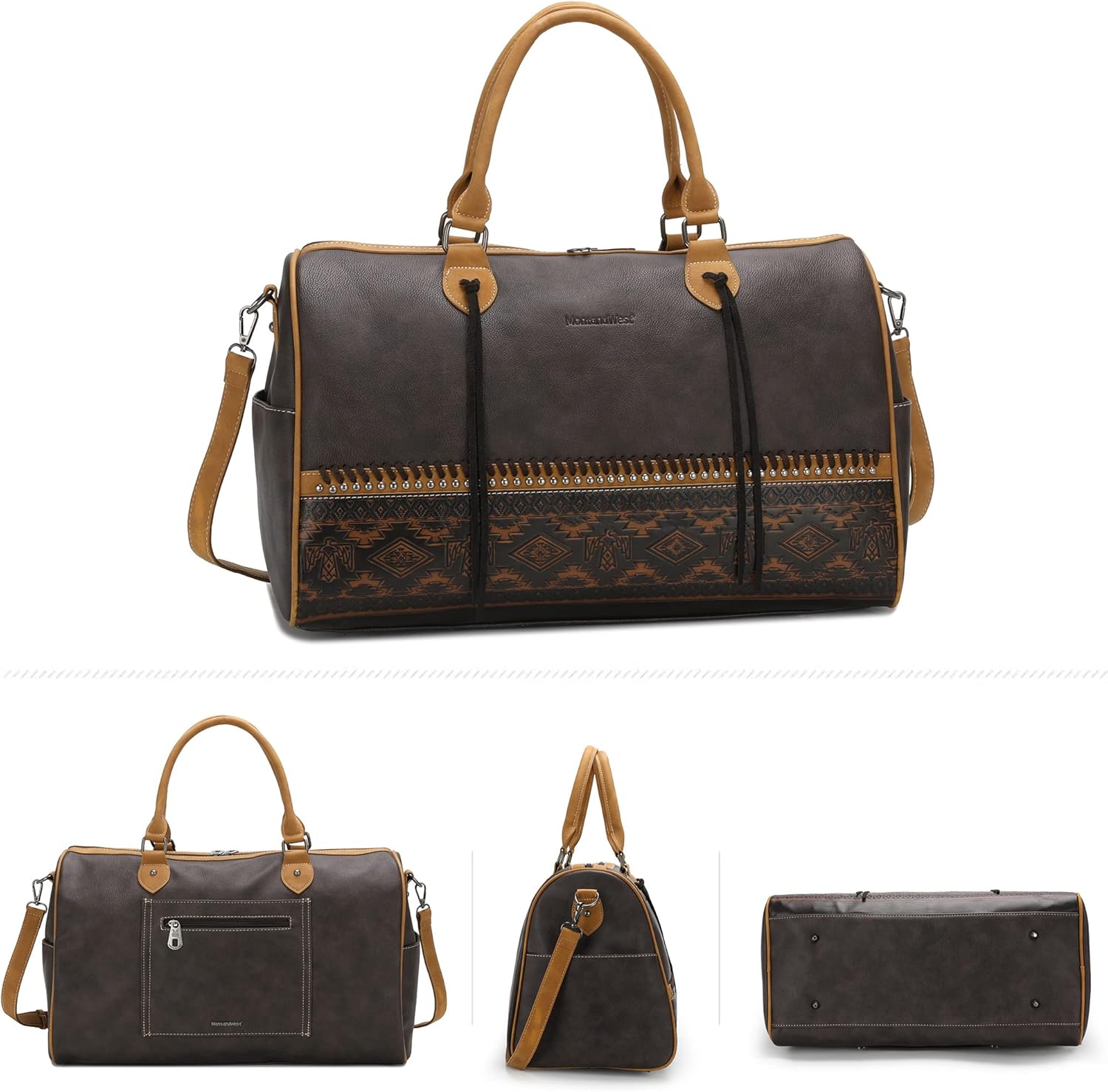 review Montana West Vegan Leather Tooled Collection Fringe Weekender Bag Large Overnight Bag for Women MW1139-5110CF