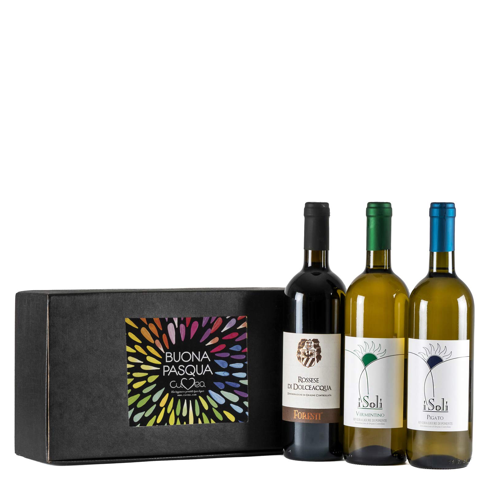 Cesto Regalo Vini Liguri - Confezione Vini Liguria con Rossese D.O.C. di Dolceacqua, Vermentino e Pigato Riviera Ligure di Ponente D.O.C.