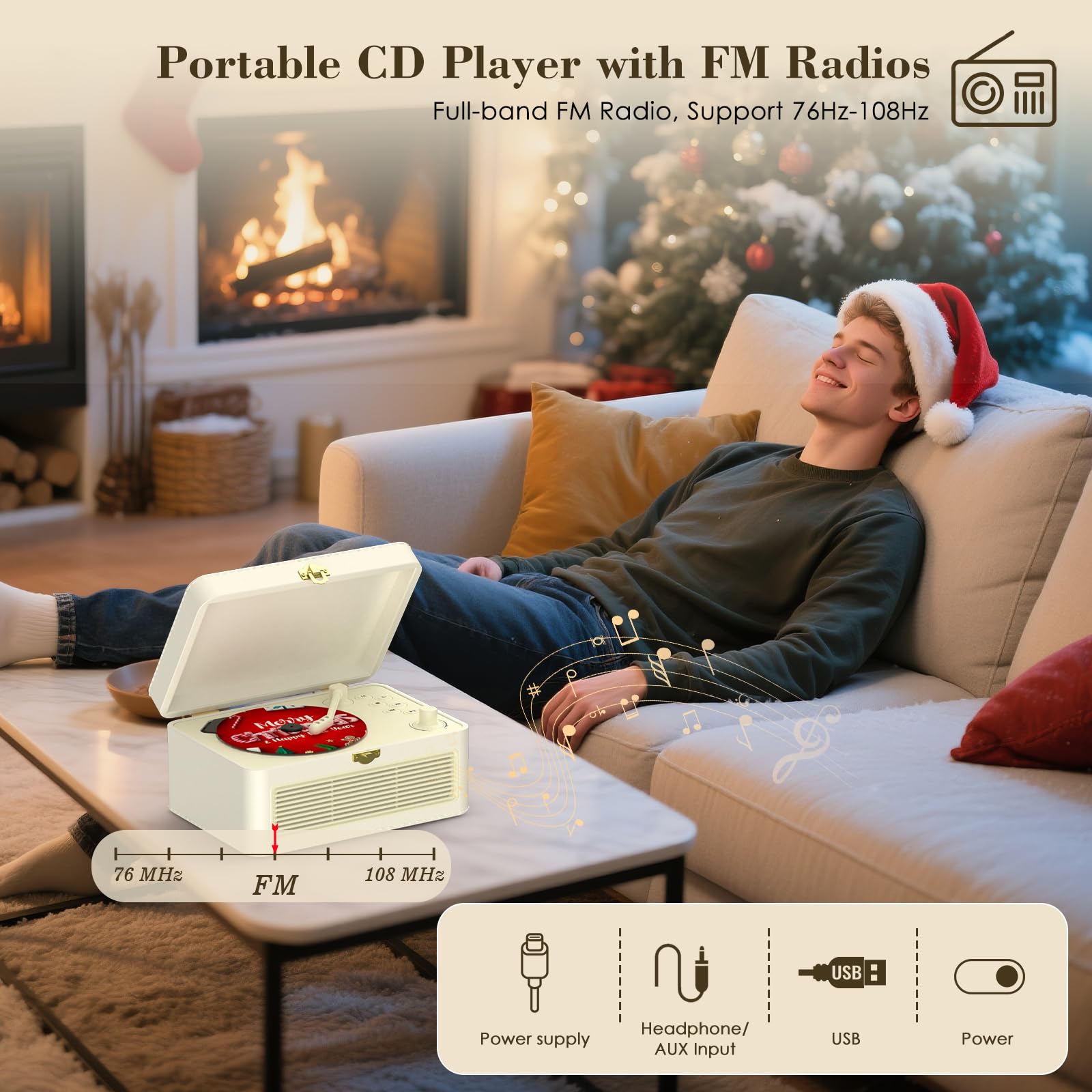 Lecteur CD Portable Bluetooth: Kegaudio Lecteurs CD Enfant avec Haut-Parleur, Radio, Télécommande Compatible USB/AUX Prise Casque (Blanc)