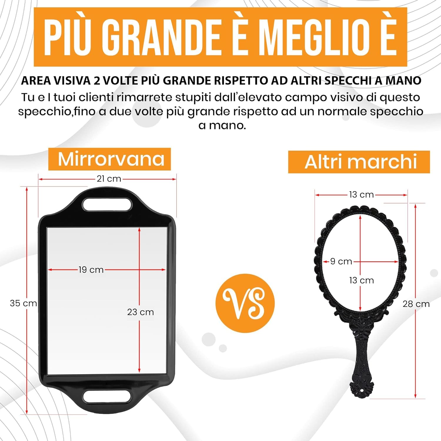 Mirrorvana Parrucchiere professionale con manico - portatile e appendibile per barbiere e salone - taglio capelli (21 cm x 35 cm)
