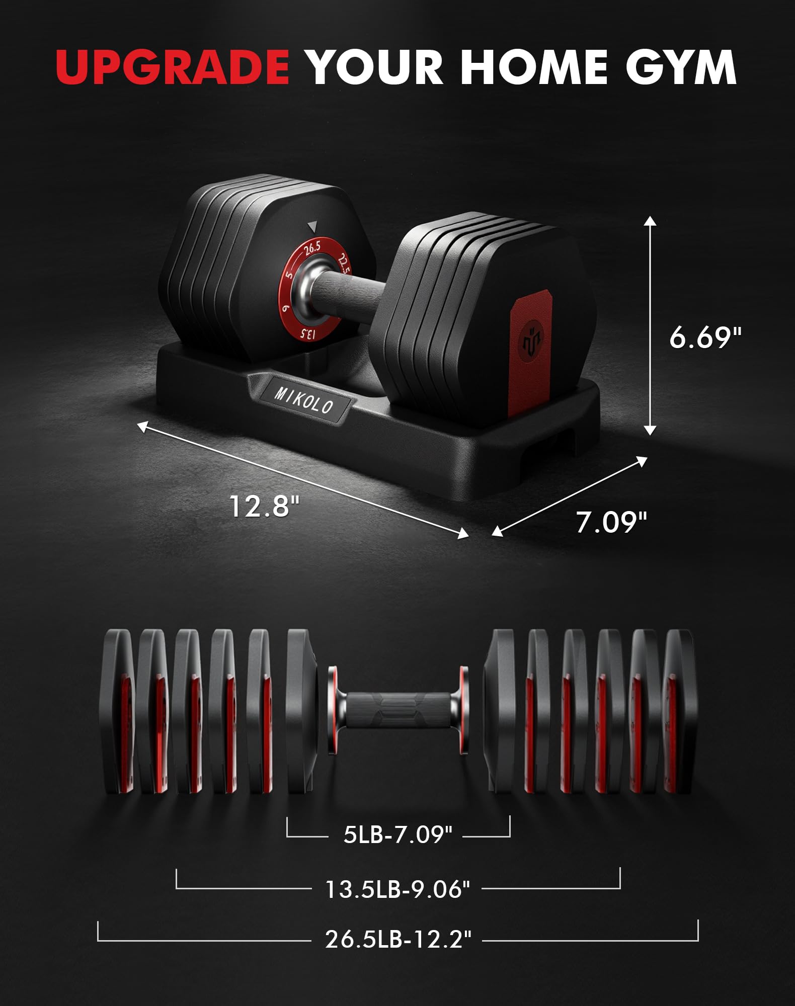 Hex Cageless Adjustable Dumbbell Set of 2, 26.5lbs Pair Weights Dumbbell Set with Storage Box, 6-in-1 Adjustable Weights with Anti-slip Grip, Weight Set For Home Gym Suit both Men and Women