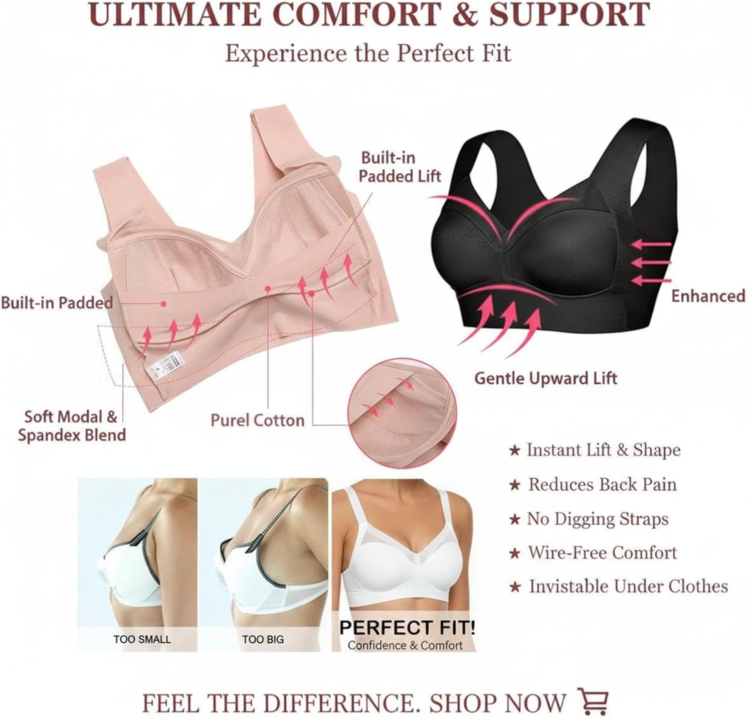 Zen Chic Bras for Older Women Seamless Wireless Corrector Push Up Anti Sagging Full Coverage Silk Bra for Senior - Image 3