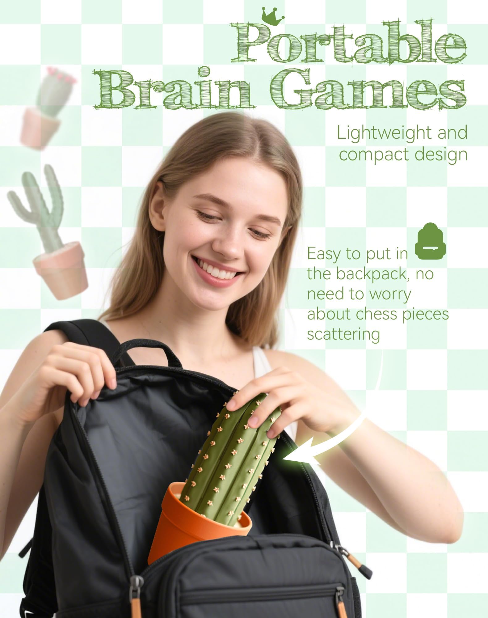 CactiChess - Juego de ajedrez Enrollable con Cactus, Juego de ajedrez con 32 Piezas Impresas en 3D, Tablero de ajedrez magnético Plegable, reuniones Familiares y de Pareja (1pcs)