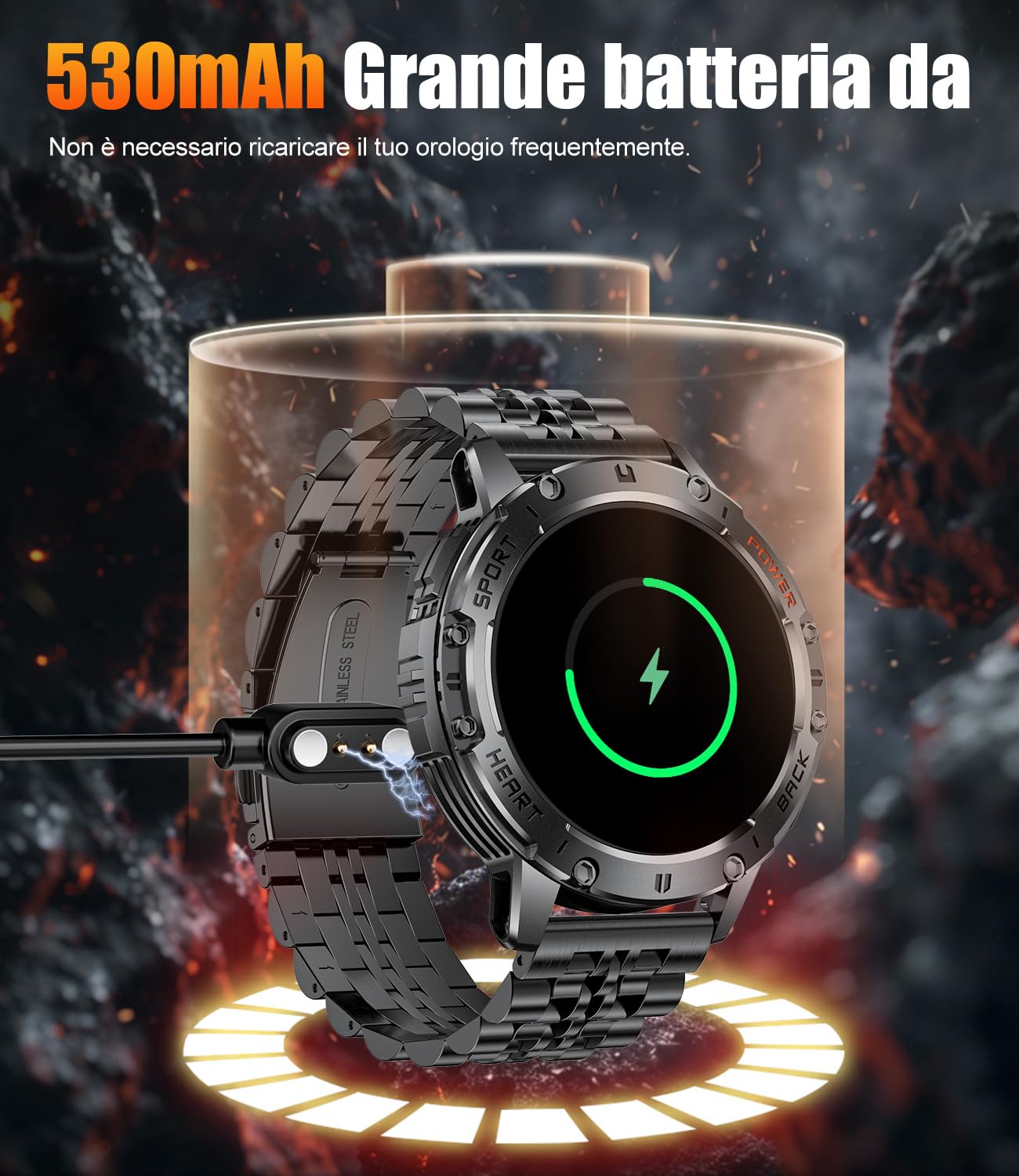 ESFOE Smartwatch Uomo con Torcia LED,1,43'' AMOLED Orologio Smartwatch Uomo con Impermeabile 5ATM,530 mAh Fitness Tracker Contapassi 120+ Modalità Sport Smartwatch Militare Uomo per Android iOS