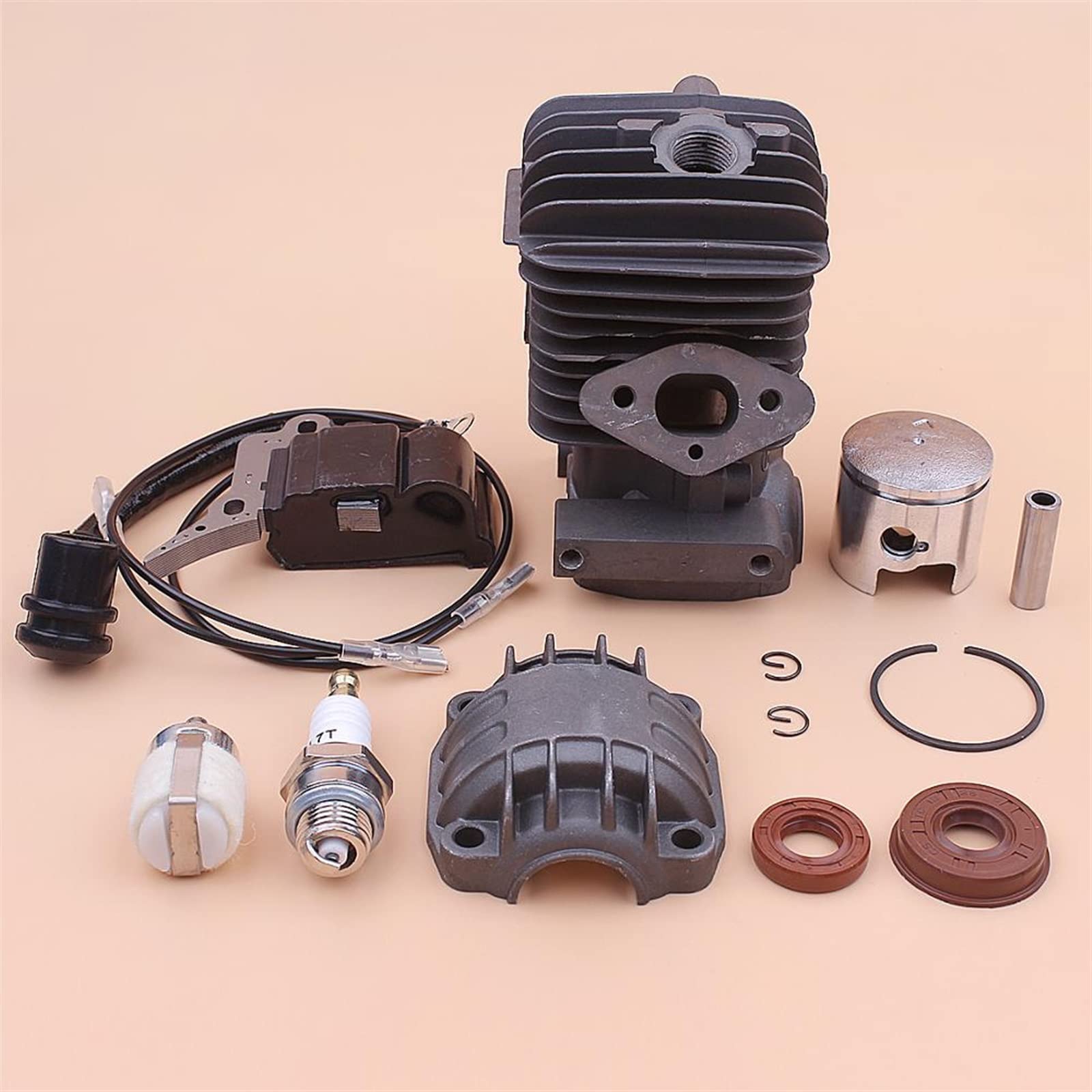 IWBR 34mm tłok cylindra zestaw podstawy silnika pasuje do chińskiego 2500 25cc cewka zapłonowa filtr paliwa świeca zapłonowa zestaw uszczelek olejowych część do piły łańcuchowej