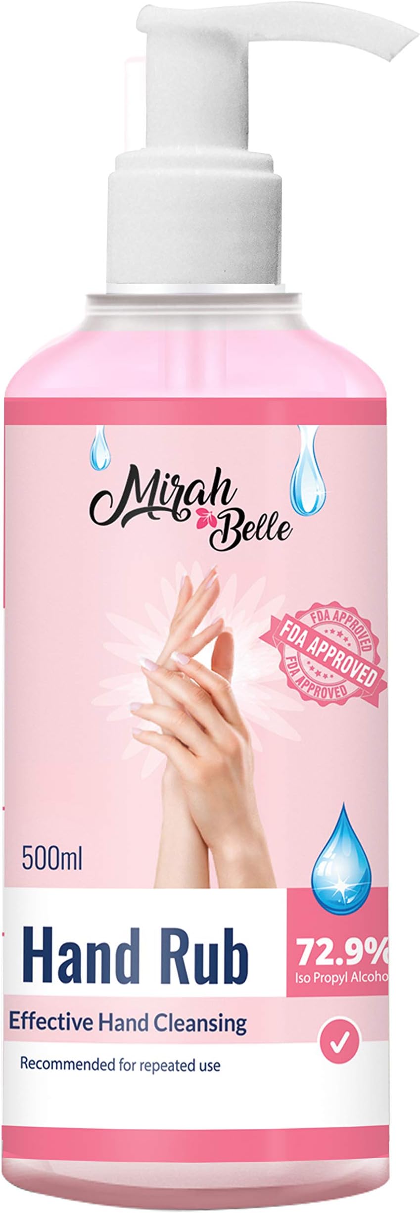 Hand Rub Sanitizer(500 ML) -FDA Approved(72.9% Iso Propyl Alcohol) - Best for Men, Women & Children - Natural, Herbal,Ayurvedic Gel Cleanser