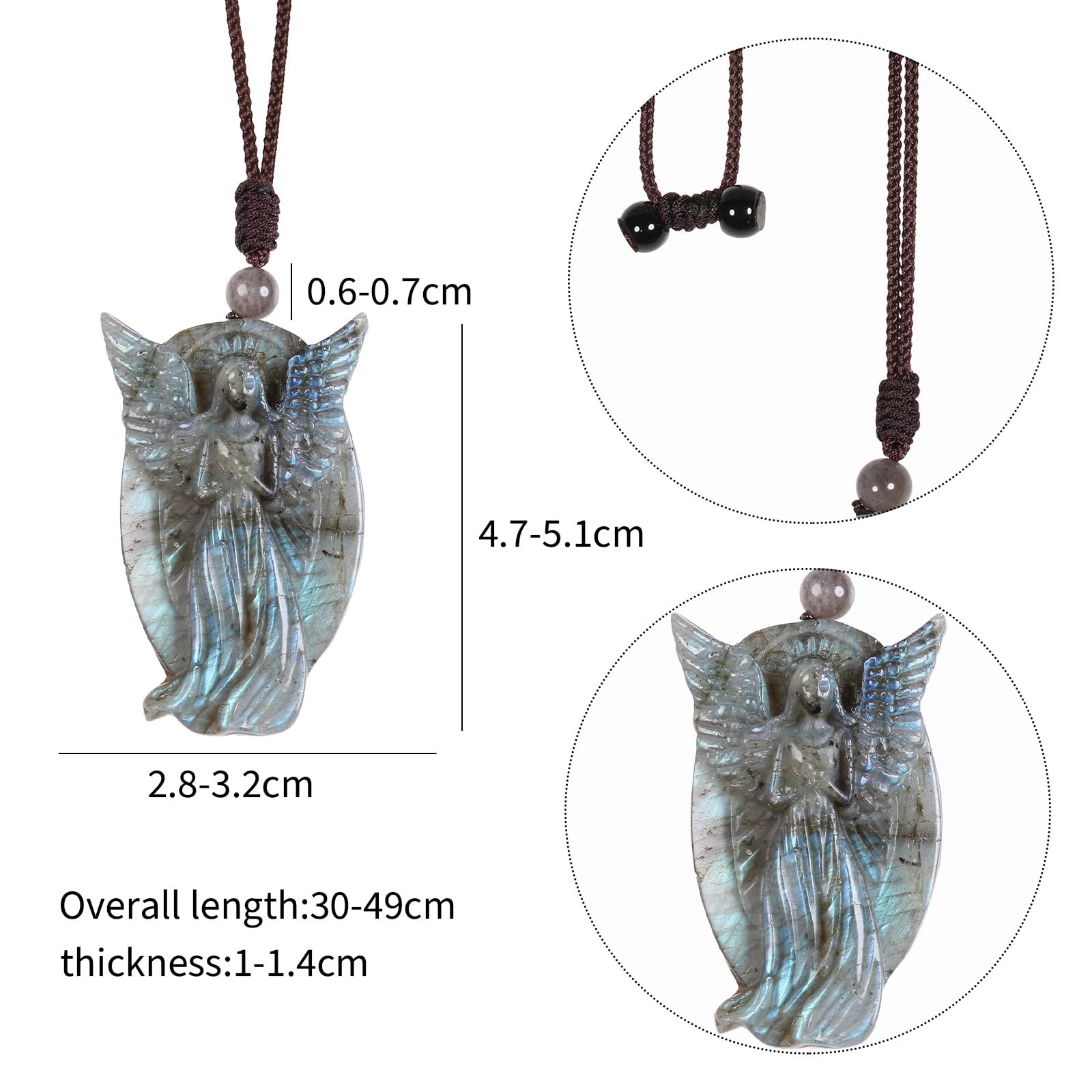 Nupuyai Angel Labradorite Crystal Stone Necklace for Women Men Natural Carved Stone Pendant with Adjustable Rope - Image 2