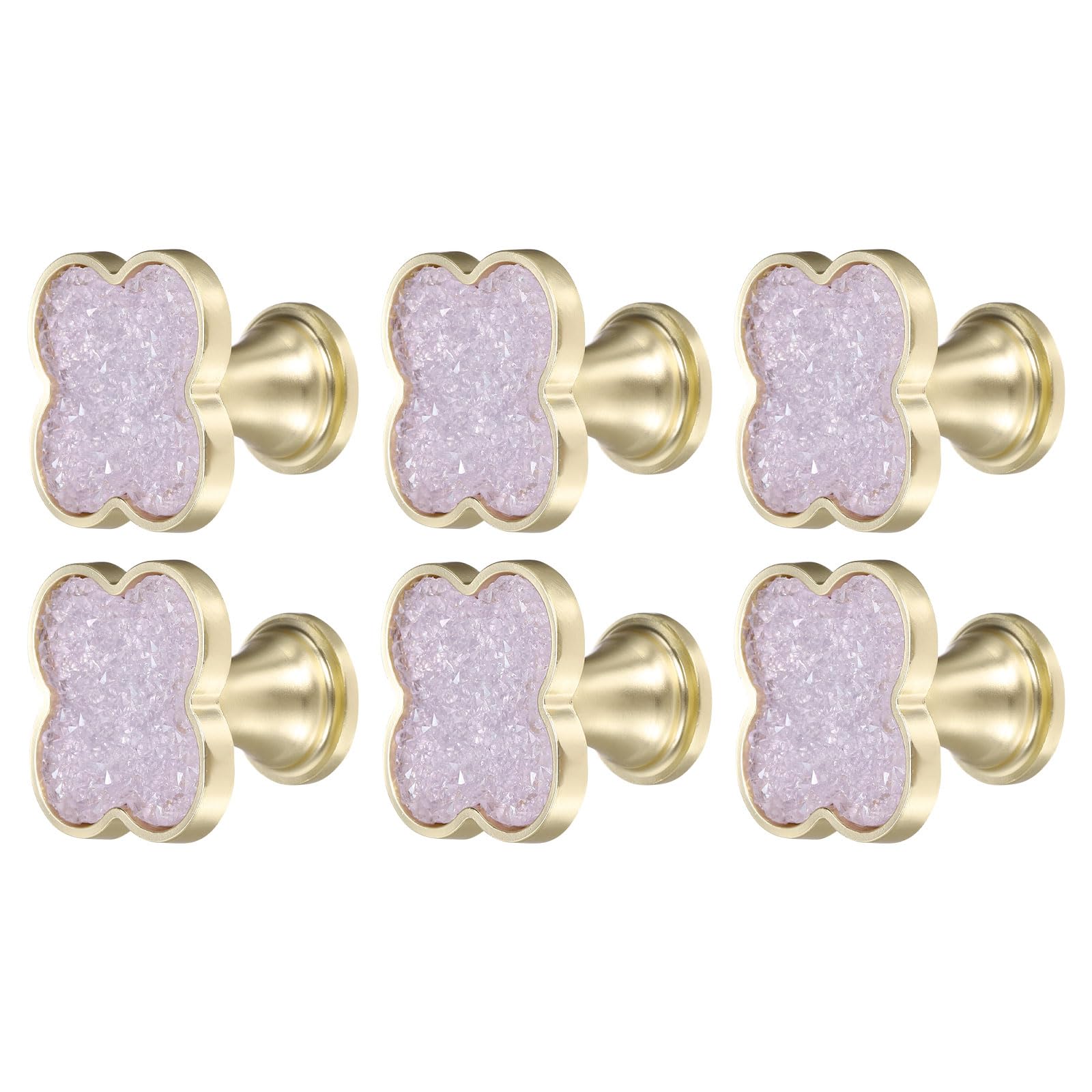 sourcing map 6Pcs Drawer Knobs, Zinc Alloy Decorative Four-Leaf Pull Handles with Screws for Furniture Dresser Wardrobe Cupboard, Crystal Purple