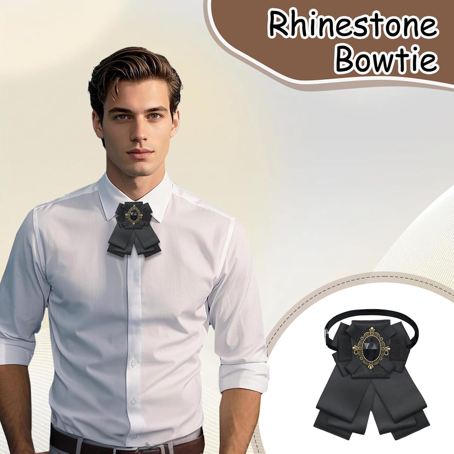 Rhinestone Bow Ties for Men Women, Adjustable Clip on Bow Ties for Men Retro Bowties Men for Tuxedo Party Wedding - Image 2