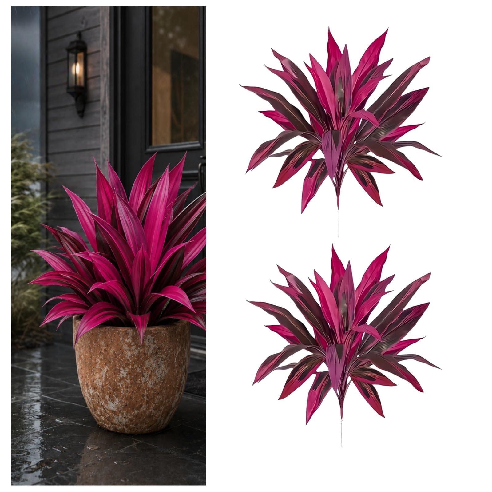 DzaiCrkwd Large Realistic Artificial Boston Fern & Dragon's Blood Tree Plants, Realistic Cordyline Plants Outdoor, UV Resistant Fake Ferns for Home Garden Patio Wedding Balcony (2)