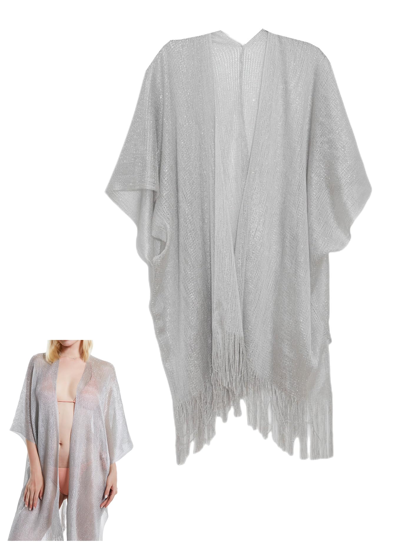 Knit Wrap for Women, Fringe Poncho Cardigan Cape for Party, Ladies Winter Tassels Shawl, Elegant Evening Wedding Bridesmaid Prom Scarf With Tassel Finishing