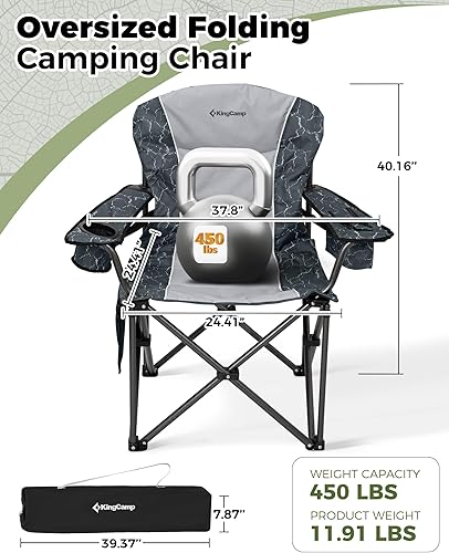 Miniatura 3 de KingCamp Silla plegable de gran tamaño, resistente 450 libras con mesa de campamento plegable, mesa de campamento enrollable de aluminio