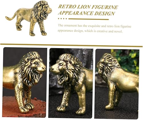 Vista 3 de 2 piezas de latón león adorno figura de león ornamento casa adornos feng shui león estatua de león té mascota prosperidad estatua guardián león
