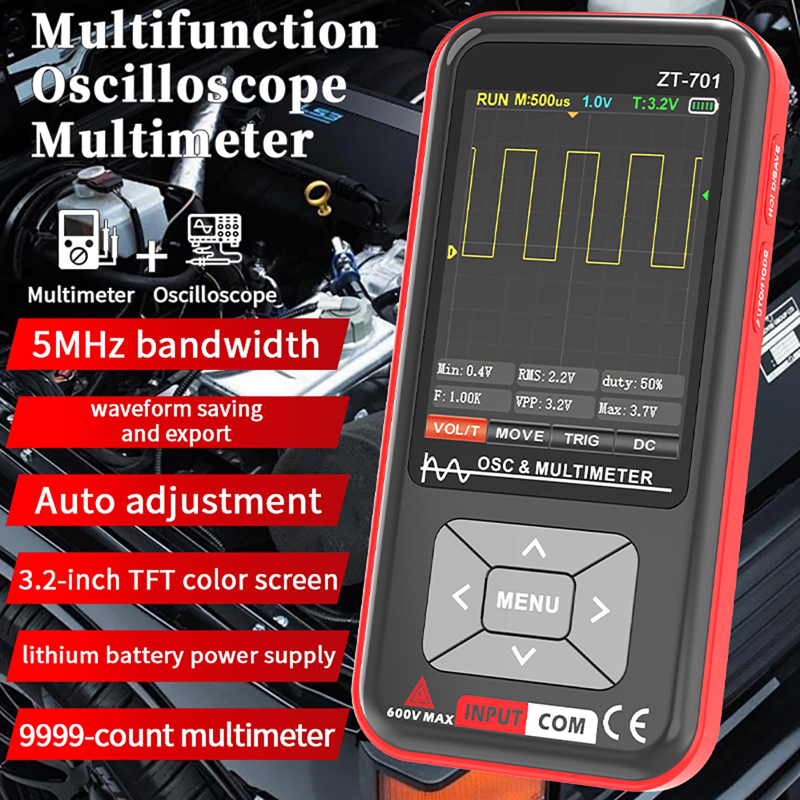 Osciloscopio Multímetro Portátil ZT-701 de 9999 Recuentos con Protección contra Quemaduras, Herramienta de Medición Digital Inteligente para Pruebas Laboratorio, Almacenamiento Datos (ZT-701)