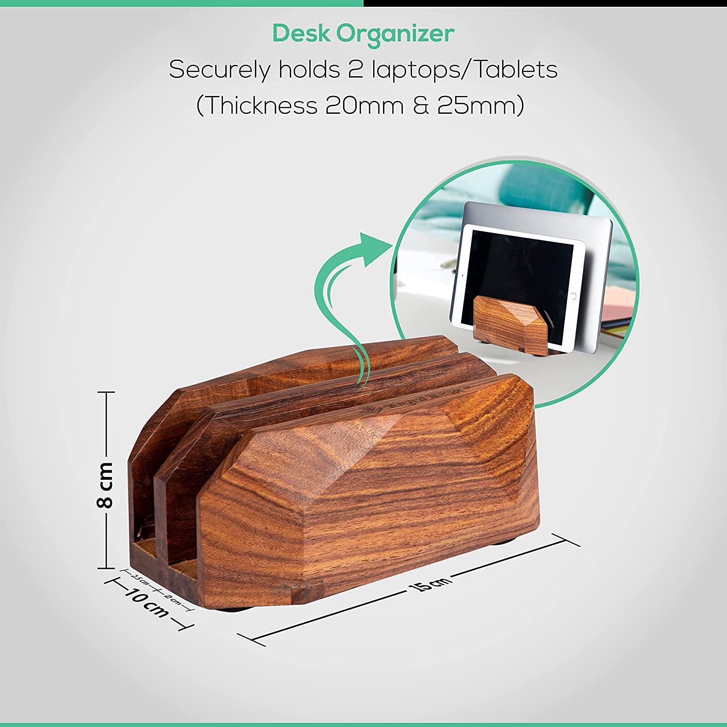 Supporto da tavolo regolabile ergonomico in legno verticale per laptop da scrivania, doppio supporto per laptop, adatto a tutti i laptop fino a 17,3", regali aziendali sostenibili,