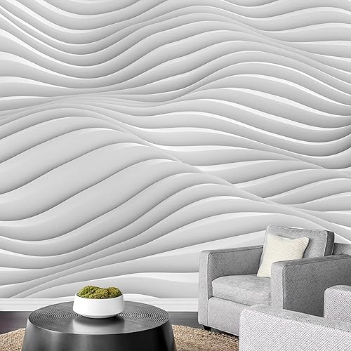 wall26 Adhesivo mural removible para pared, patrón geométrico 3D de ondas blancas, formas abstractas, arte digital, arte moderno, panorama,